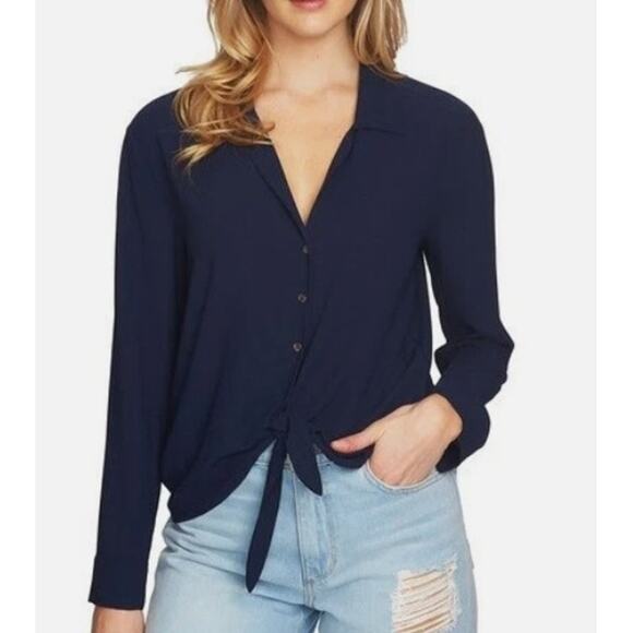 1. State Tops - 1. STATE NWT Women's Plus Size XXL Navy Long Sleeves Button-Up Knot Front Top